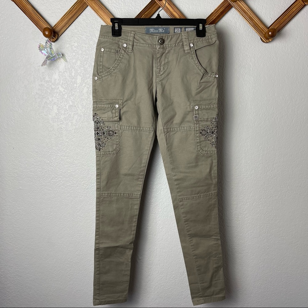 Miss Me army green cargo jeans with studded pockets